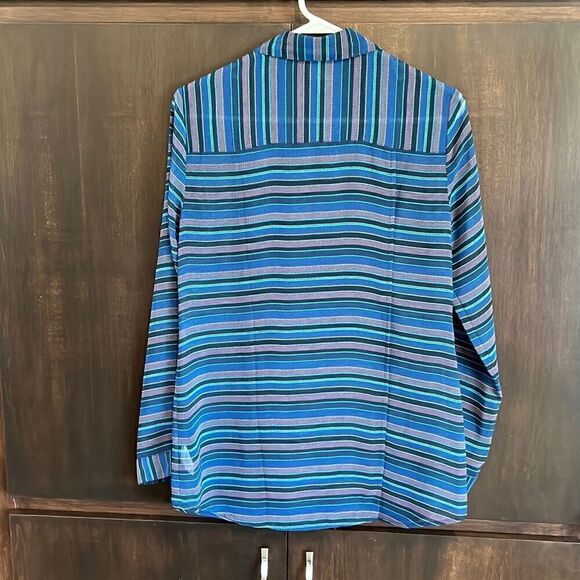 CAbi Alex Blouse Split Back Striped Blue Small Blouse Top #3330 - Picture 2 of 6